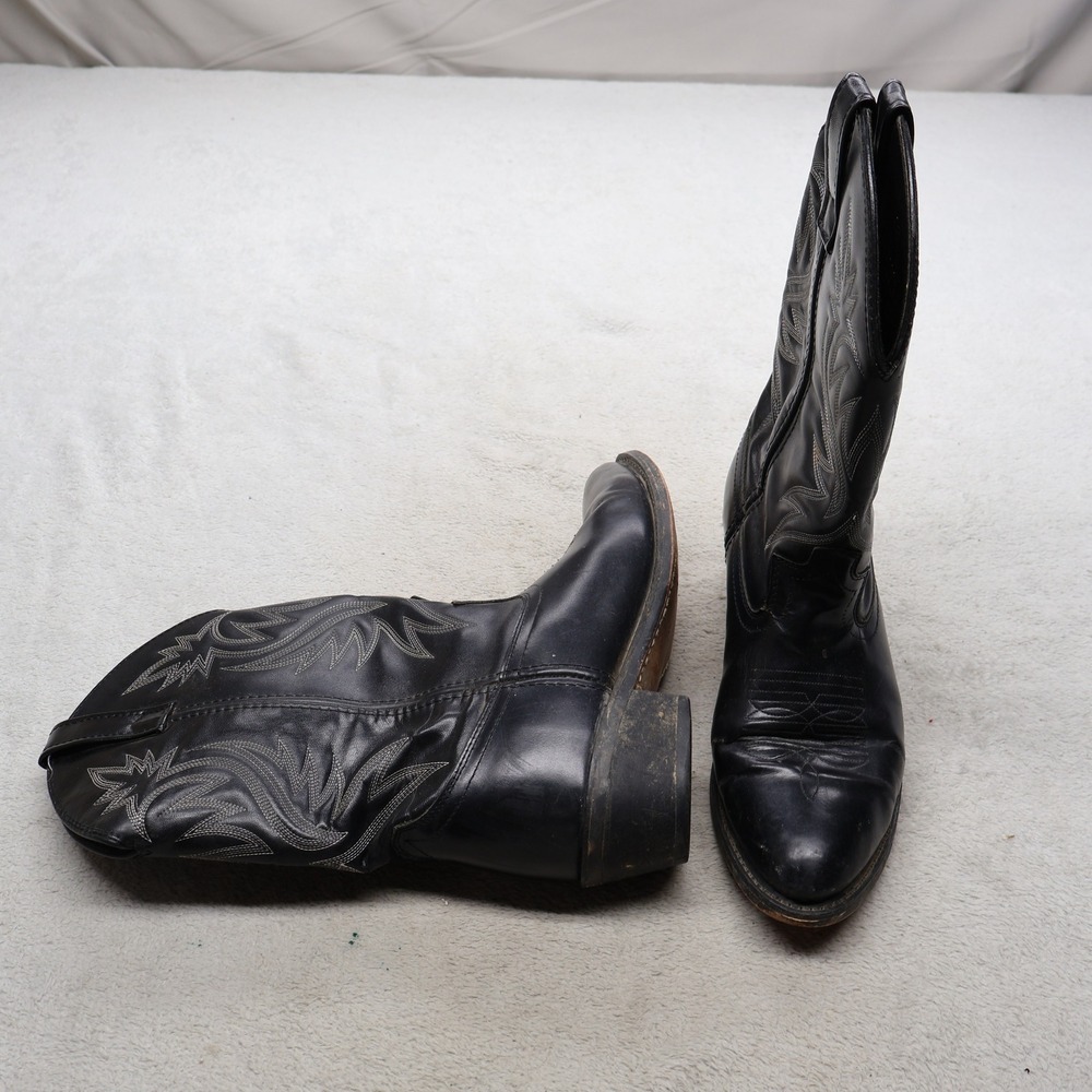 Laredo Mens 8.5D Western Boots Black Leather Pointed Toe Rugged Cowboy 4210